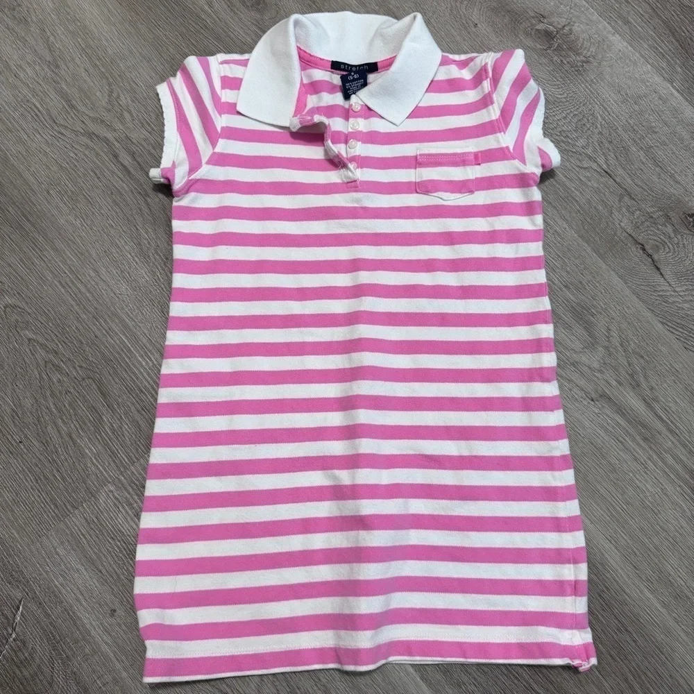 Gap Pink White Stripe T-shirt Dress Girls Small Collar Vintage